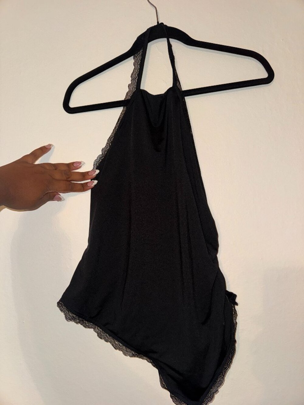 Black Lace Trim Cowl Neck Halter Top Y2K Going Out Cami